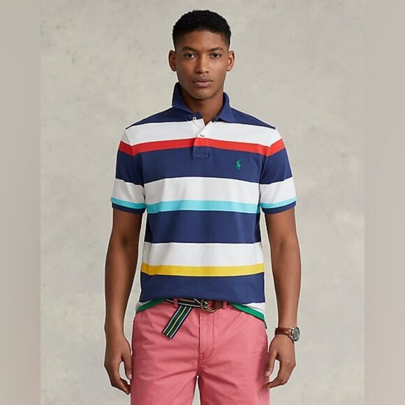 NWT POLO RALPH LAUREN CLASSIC FIT Multicolor Striped Mesh Polo Shirt Size S - Picture 1 of 11